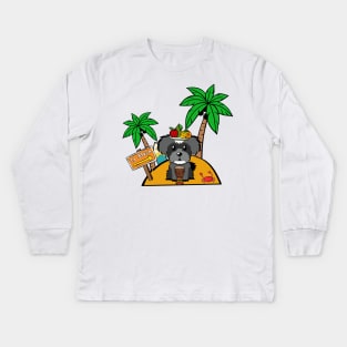 Funny schnauzer is on a deserted island Kids Long Sleeve T-Shirt